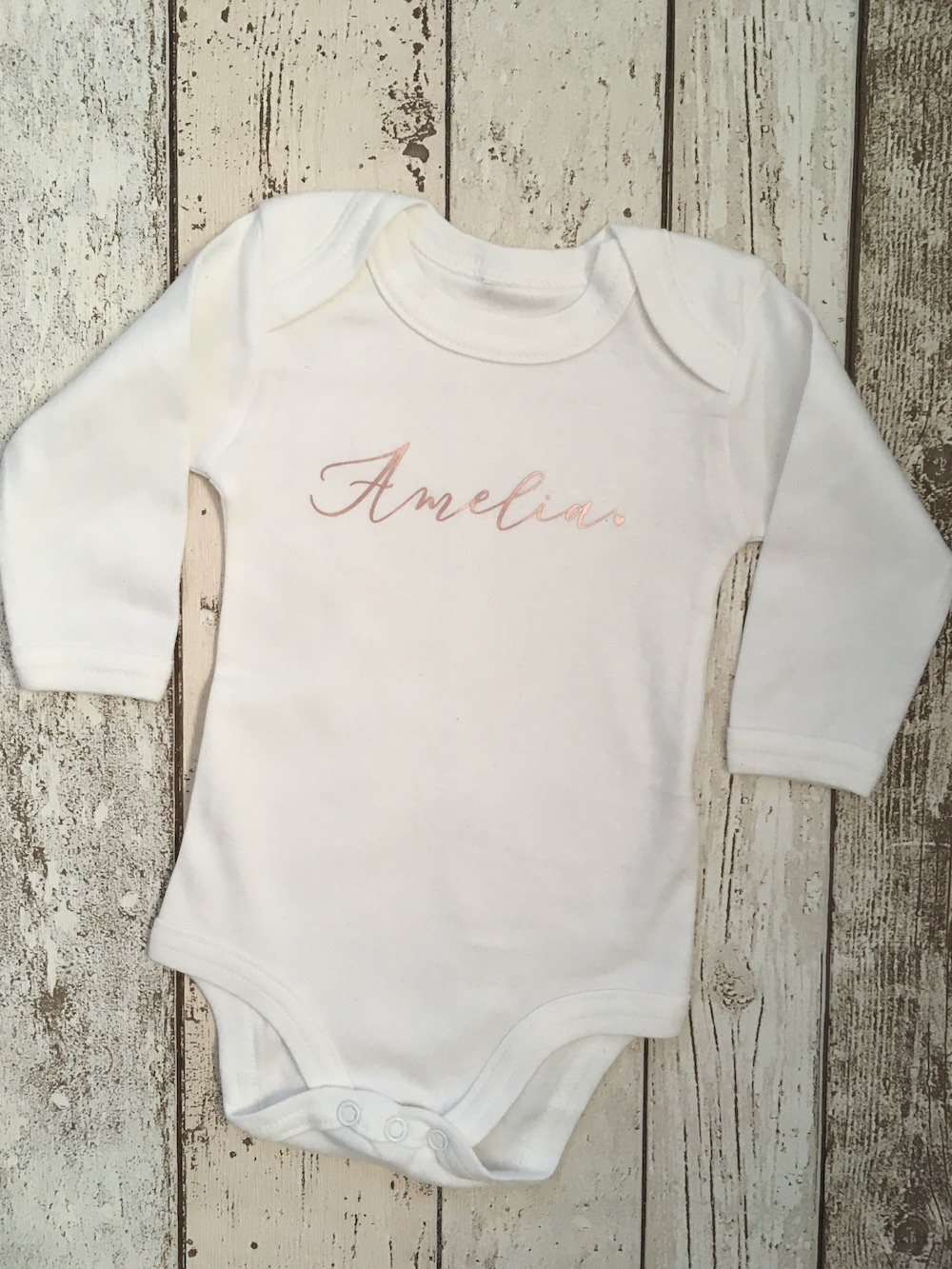 Baby Vest Long Sleeves – Rose Gold Text