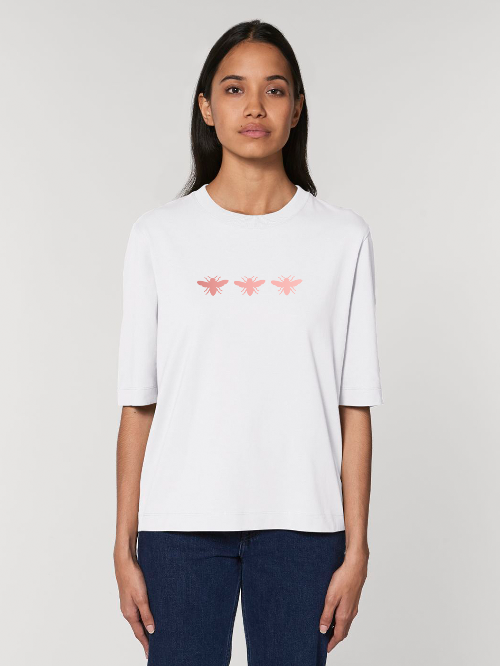 3/4 Length Sleeve Tshirt – White And Rose Gold Bees
